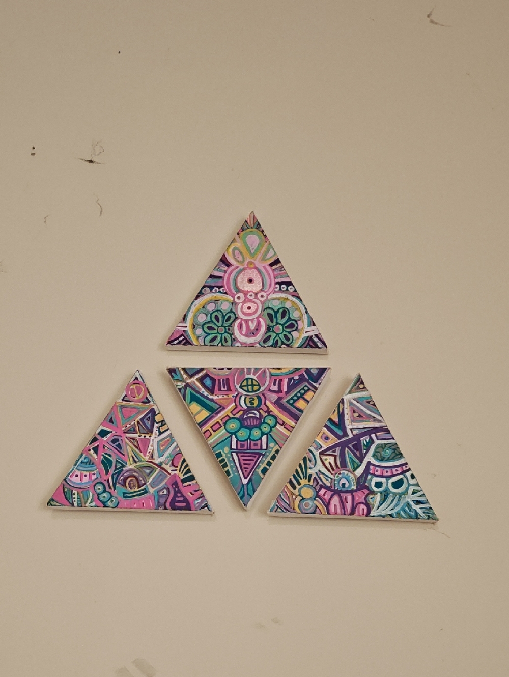Hand-Painted Triangle Tile Set - Pink, Teal, Purple